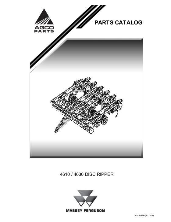 AGCO 4610 4630 Disc Ripper Parts Book 651968M6 English