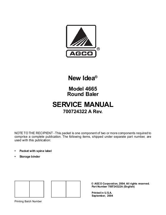AGCO 4665 Round Baler (packet) Service Manual 700724322A English