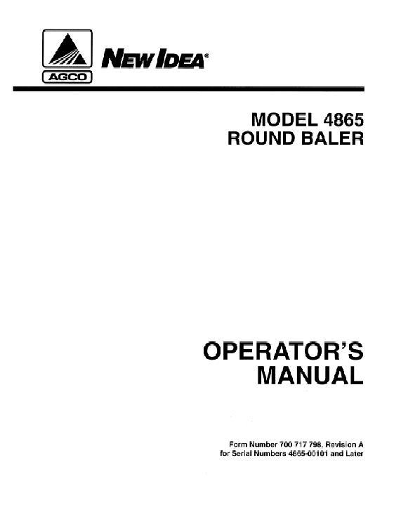 AGCO 4685 Round Baler (eff sn 4865-00101, Hesston built, eff Oct 1998) Operator Manual 700717798A English 1 AGCO 4685 Round Baler (eff sn 4865-00101, Hesston built, eff Oct 1998) Operator Manual 700717798A English