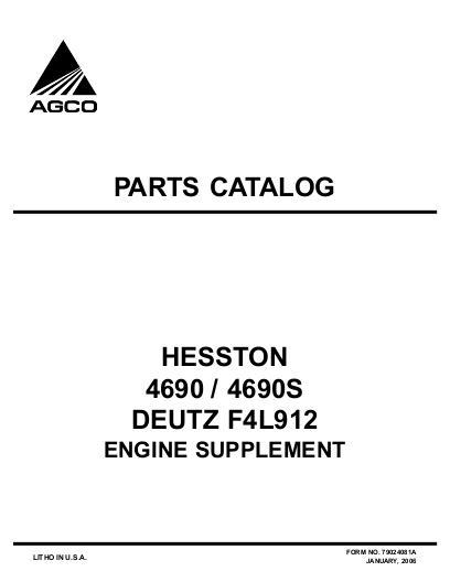 AGCO 4690 4690S Baler (Deutz F4L912 engine supplement) Parts Book 79024081A English