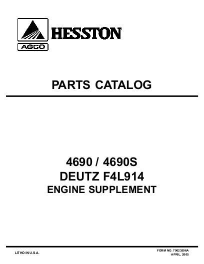 AGCO 4690 4690S Baler (Deutz F4L914 engine supplement) Parts Book 79023596A English