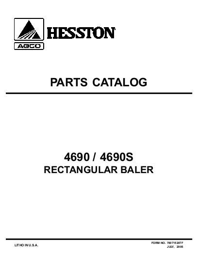 AGCO 4690 4690S Rectangular Baler Parts Book 700715207F English