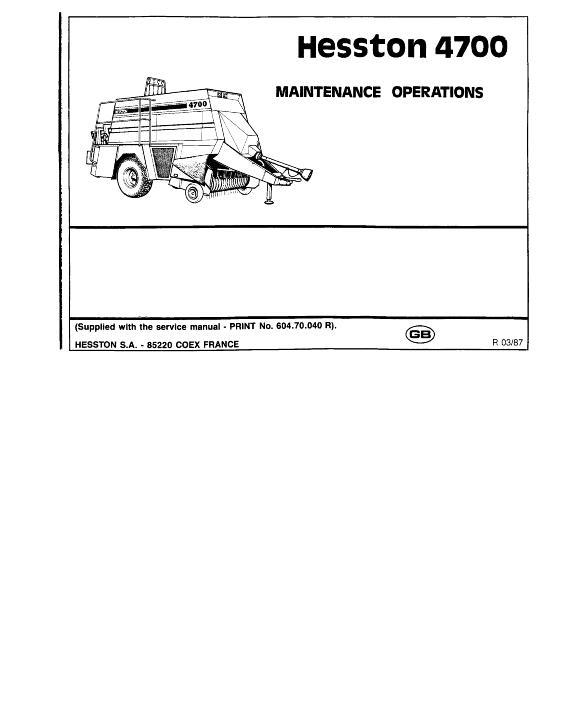 AGCO 4700 Big Square Baler (1987) Operator Manual 60470040 English