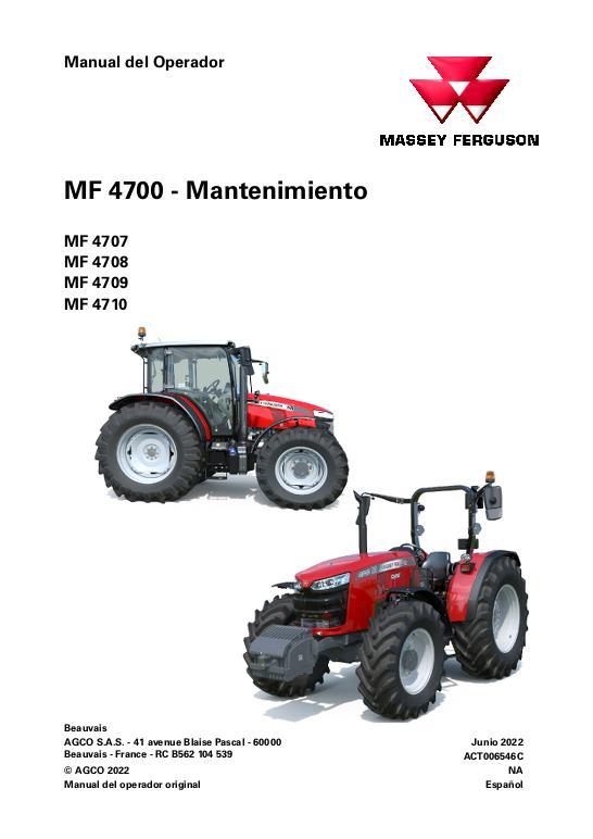 AGCO 4707 4708 4709 4710 Tractor (12x12, Dyna-2, maintenance) Operator Manual ACT006546C Spanish 1 AGCO 4707 4708 4709 4710 Tractor (12x12, Dyna-2, maintenance) Operator Manual ACT006546C Spanish