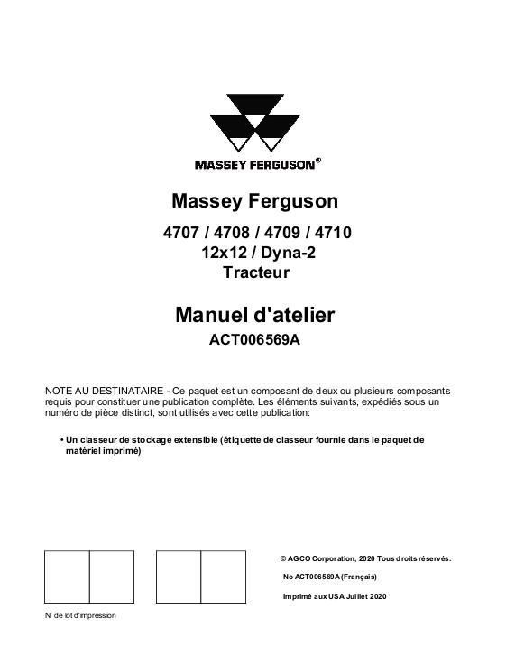 AGCO 4707 4708 4709 4710 Tractor (12x12, Dyna-2) (packet) Service Manual ACT006569A French