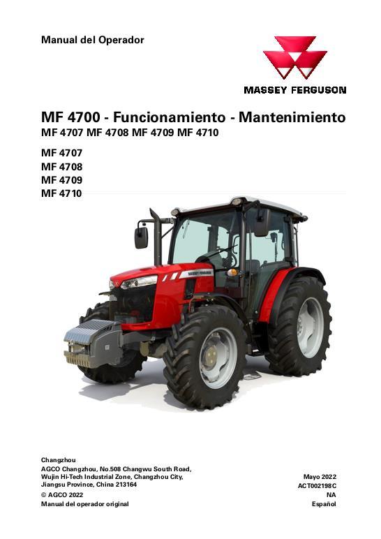 AGCO 4707 4708 4709 4710 Tractor (cab, tier 4f, China or Brazil) Operator Manual ACT002198C Spanish 1 AGCO 4707 4708 4709 4710 Tractor (cab, tier 4f, China or Brazil) Operator Manual ACT002198C Spanish