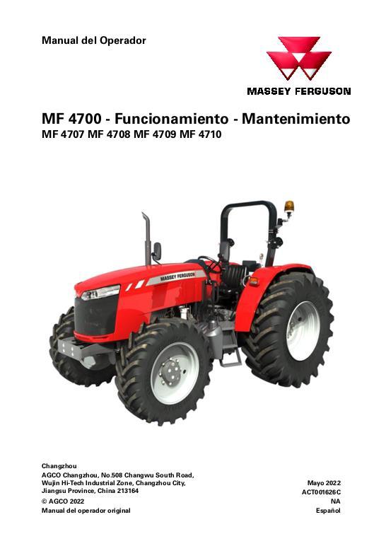 AGCO 4708 4709 4710 Tractor (non cab tier 4f, China or Brazil) Operator Manual ACT001626C Spanish 1 AGCO 4708 4709 4710 Tractor (non cab tier 4f, China or Brazil) Operator Manual ACT001626C Spanish