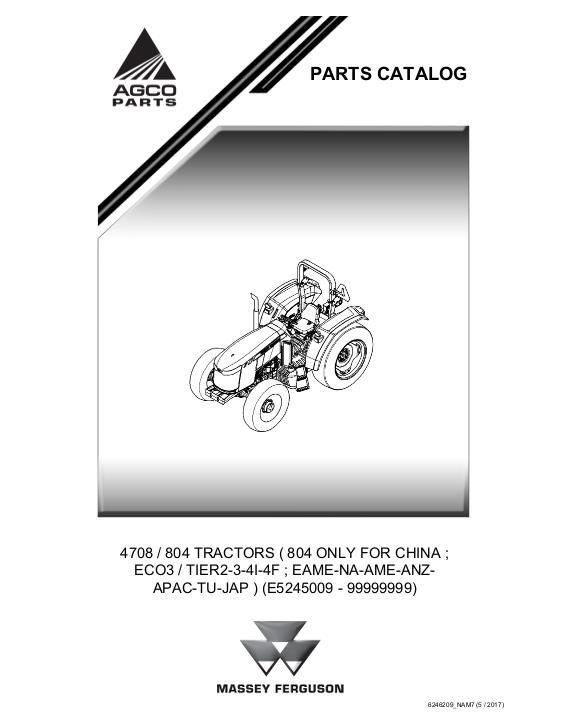 AGCO 4708 Tractor (EC03, tier 2 - 4f, China production) Parts Book 6246209M7 English