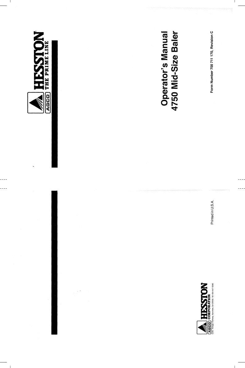 AGCO 4750 Mid-Size Baler (sn 101 to 397) Operator Manual 700711170C English 1 AGCO 4750 Mid-Size Baler (sn 101 to 397) Operator Manual 700711170C English