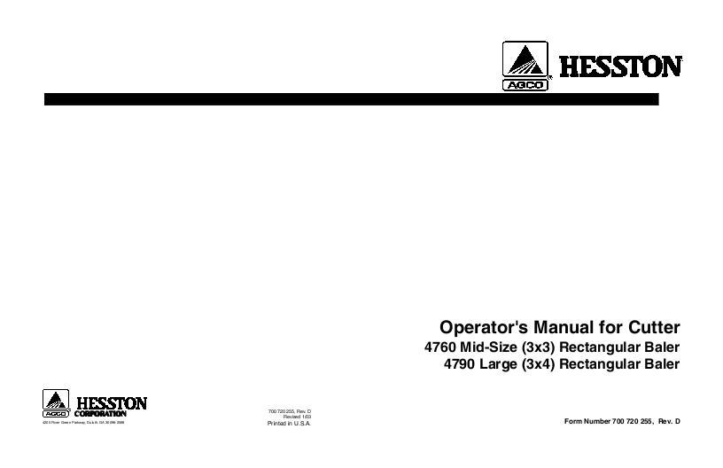 AGCO 4755 4760 4790 Big Square Baler (cutter supplement) Operator Manual 700720255D English 1 AGCO 4755 4760 4790 Big Square Baler (cutter supplement) Operator Manual 700720255D English