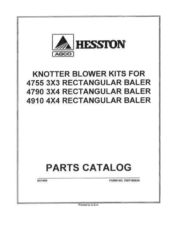AGCO 4755 4790 4910 Baler Knotter Blower (kit) Parts Book 700718893A English