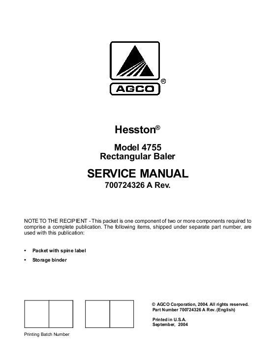 AGCO 4755 Big Square Baler (packet) Service Manual 700724326A English