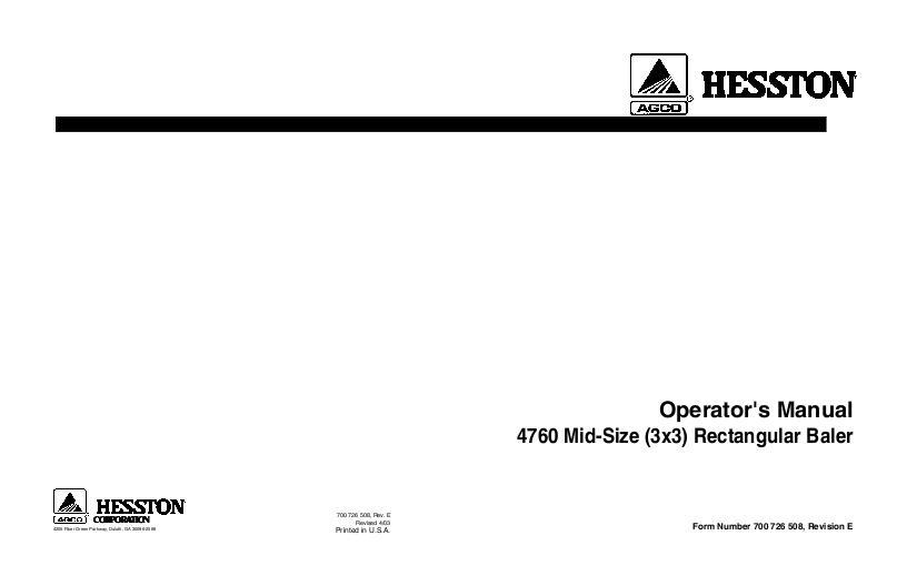 AGCO 4760 Big Square Baler Operator Manual 700726508E English 1 AGCO 4760 Big Square Baler Operator Manual 700726508E English