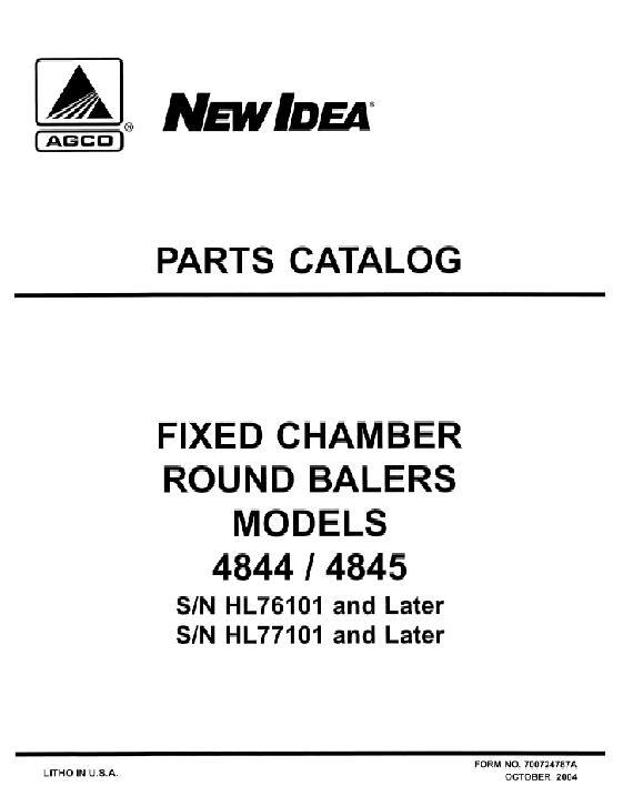 AGCO 4844 4845 Round Baler (eff sn HL7x101) Parts Book 700724787A English