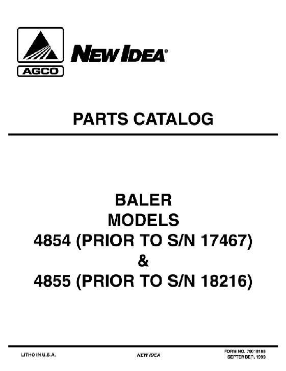 AGCO 4854 Baler (prior to 17467) 4855 Baler (prior to 18216) Parts Book 79018188 English