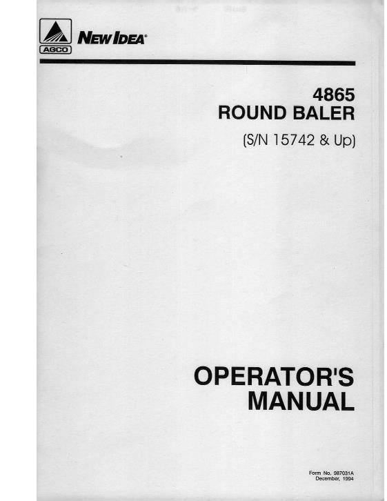 AGCO 4865 Round Baler (eff sn 15742 - 17357) Operator Manual 987031A English