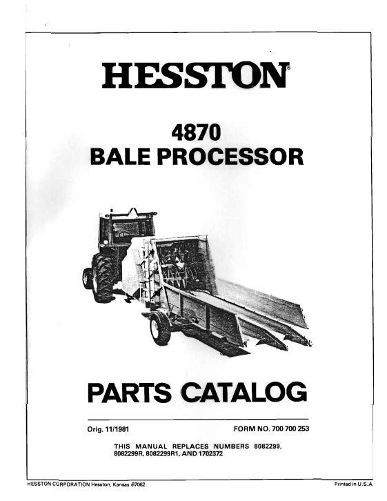AGCO 4870 Bale Processor (1978-82) Parts Book 700700253 English