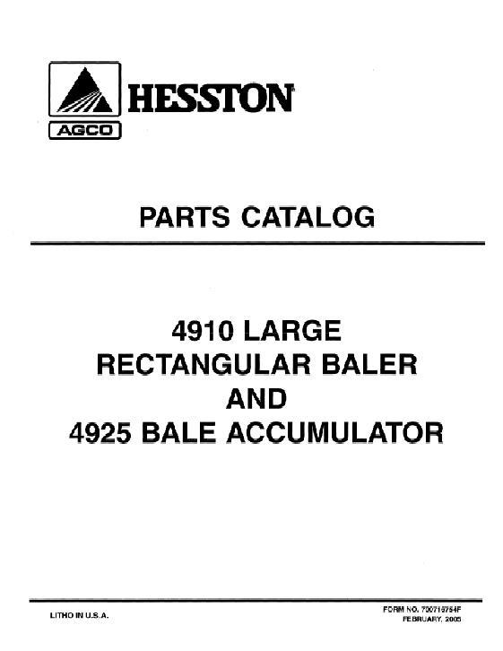 AGCO 4910 Big Square Baler 4925 Bale Accumulator Parts Book 700716754F English
