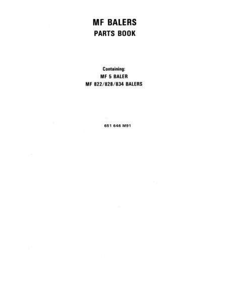 AGCO 5 Square Baler, 822 828 833 834 Round Baler Parts Book 651646M91 English