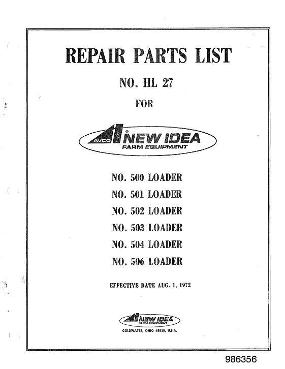 AGCO 500 501 502 503 504 506 Loaders Parts Book 986356 English