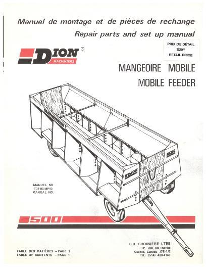 AGCO 500 Dion (mobile feeder wagon) Parts Book T3785MP40 Multiple