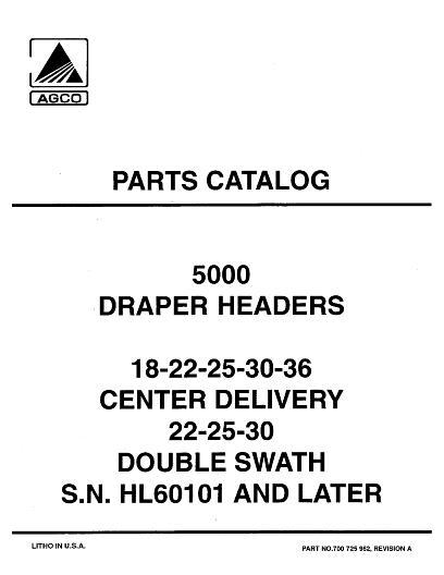 AGCO 5000 Draper Header (eff sn HL60101) Parts Book 700725962A English
