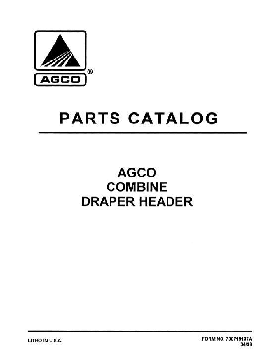AGCO 5000 Draper Header (rice 22-25, grain 25-30-36 ft) Parts Book 700719137A English