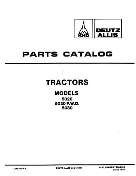 AGCO 5020 5020 4WD 5030 Compact Tractor Parts Book 79009152 English