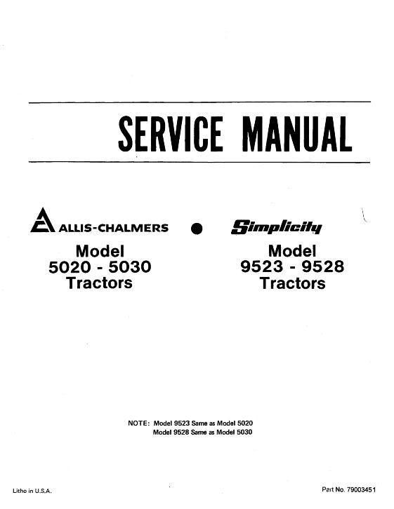 AGCO 5020 5020 4WD 5030 Compact Tractor Service Manual 79003451 English