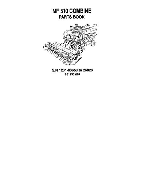 AGCO 510 Combine (prior to sn 26829) Parts Book 651230M96 English