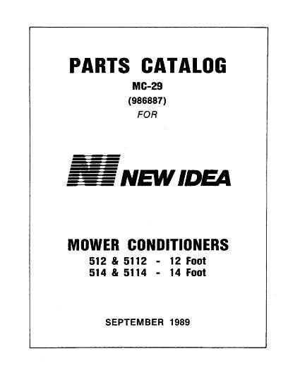 AGCO 5112 5114 512 514 Mower Conditioner Parts Book 986887 English