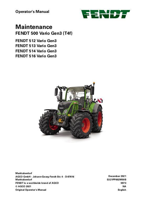 AGCO 512 513 514 516 Gen3 Tractor (No Am, maintenance) Operator Manual 72667681 English 1 AGCO 512 513 514 516 Gen3 Tractor (No Am, maintenance) Operator Manual 72667681 English