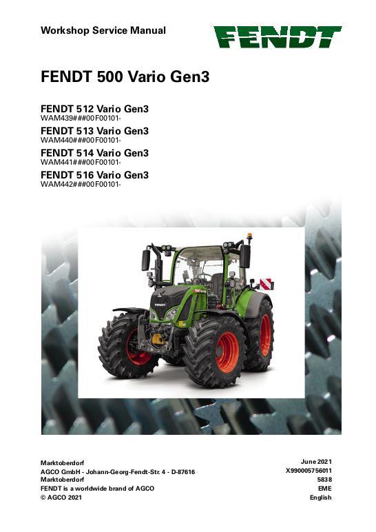 AGCO 512 513 514 516 Gen3 Tractor (packet) Service Manual 72663591 English