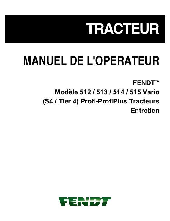 AGCO 512 513 514 516 Tractor (No Am, S4, tier 4, maintenance) Operator Manual 72631119 French