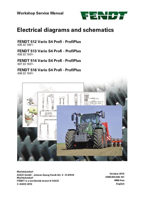 AGCO 512 513 514 516 Tractor (S4, tier 4, No Am schematics) Service Manual 72621139 English