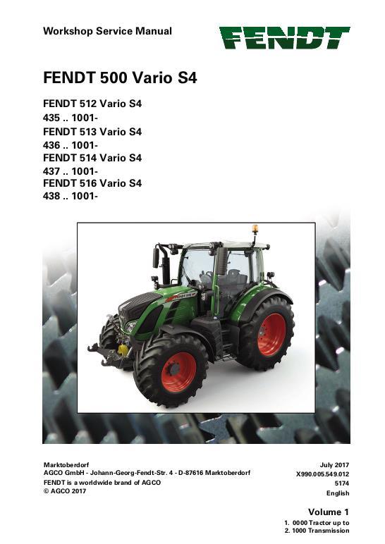 AGCO 512 513 514 516 Tractor (S4, tier 4, less No Am schematics) Service Manual 72655391 English