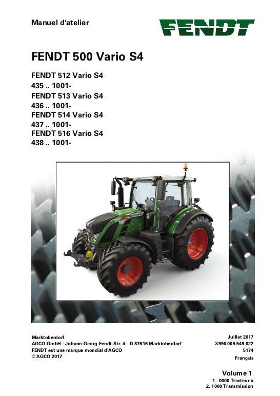 AGCO 512 513 514 516 Tractor (S4, tier 4, less No Am schematics) Service Manual 72655392 French