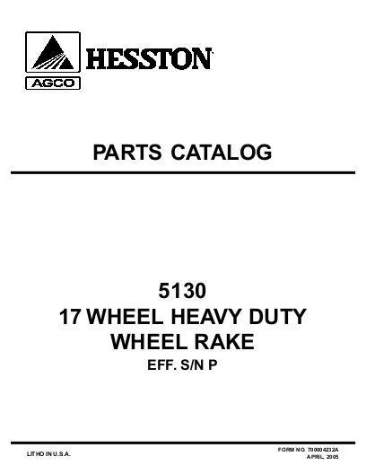 AGCO 5130 Wheel Rake (heavy duty, eff sn 'P') Parts Book 700004232A English