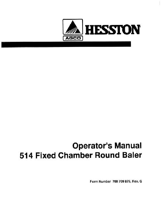 AGCO 514 Round Baler Operator Manual 700709879G English 1 AGCO 514 Round Baler Operator Manual 700709879G English