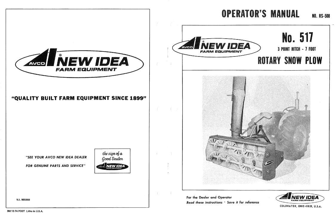 AGCO 517 Rotary Snow Blower (Lot No RS-508) Operator Manual 985908 English 1 AGCO 517 Rotary Snow Blower (Lot No RS-508) Operator Manual 985908 English