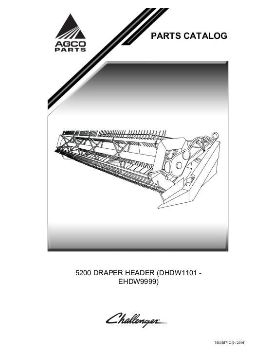 AGCO 5200 Draper Header (DHDW1101 - EHDW9999) Parts Book 79035571C English