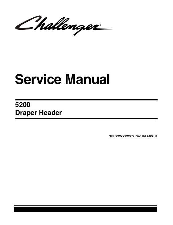 AGCO 5200 HDW Draper Header (eff sn Dxxx1101, 2013) Service Manual 79035614A English