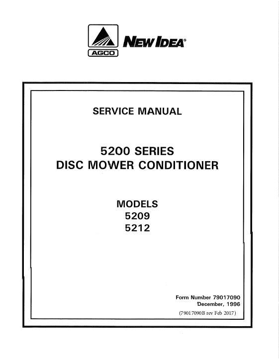 AGCO 5209 5212 Disc Mower Conditioner Service Manual 79017090B English