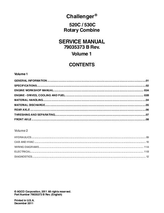 AGCO 520C 530C Combine (packet) Service Manual 79035373B English