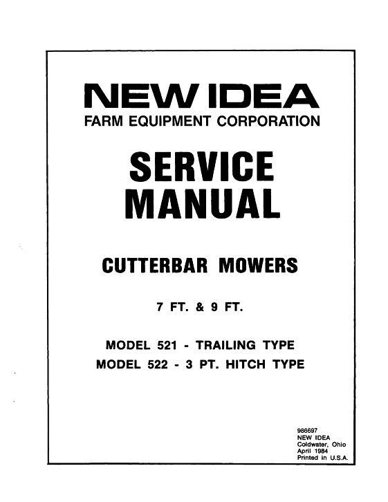 AGCO 521 522 Trailing Mower (3 point, sickle bar) Service Manual 986697 English