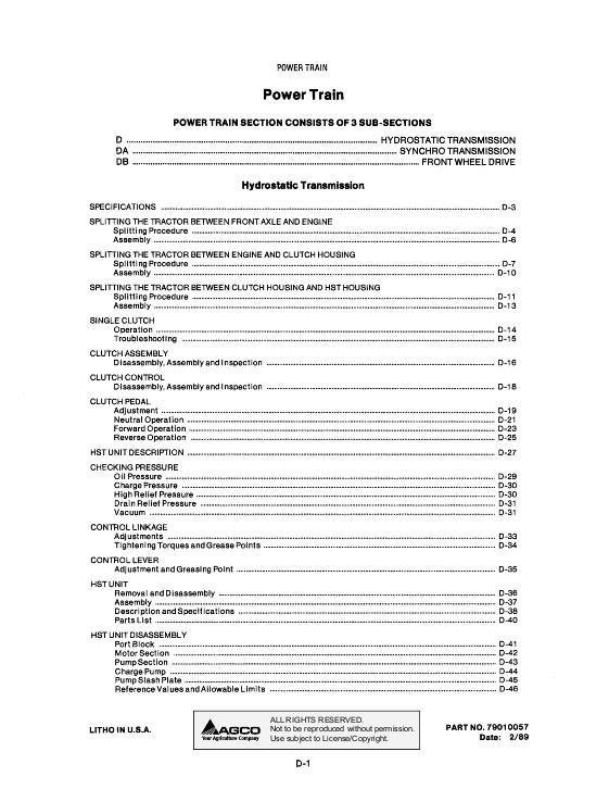 AGCO 5215 Compact Tractor (hydro trans section) Service Manual 79010057 English