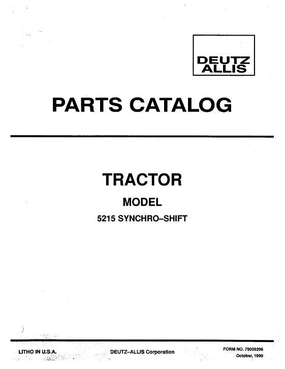 AGCO 5215 Compact Tractor (synchromesh) Parts Book 79009296 English 1 AGCO 5215 Compact Tractor (synchromesh) Parts Book 79009296 English