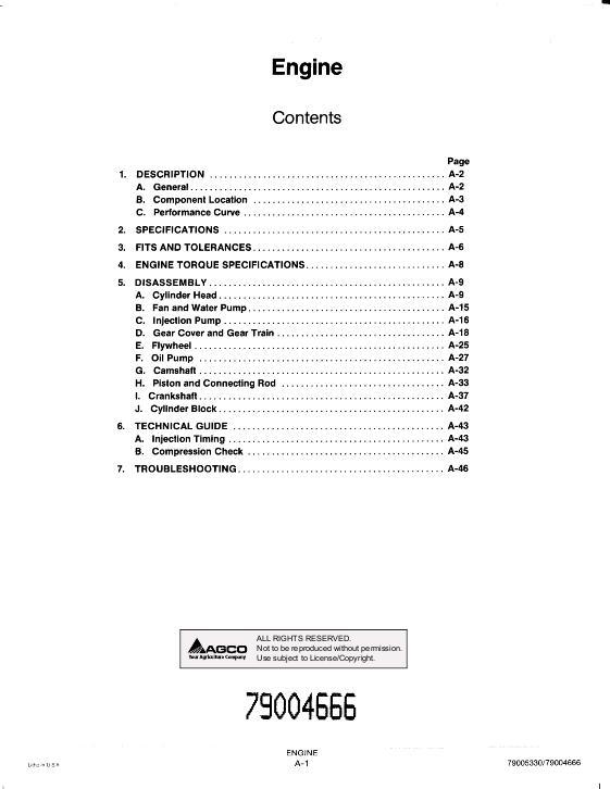 AGCO 5220 5230 Compact Tractor (engine section) Service Manual 79004666 English