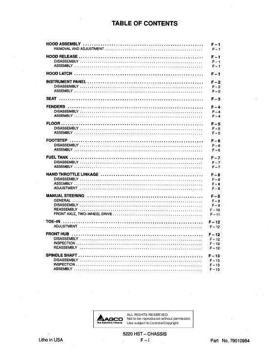 AGCO 5220 Compact Tractor (hydro trans, chassis section) Service Manual 79010984 English