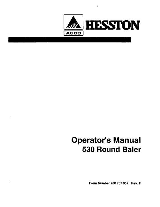 AGCO 530 Round Baler Operator Manual 700707957F English 1 AGCO 530 Round Baler Operator Manual 700707957F English